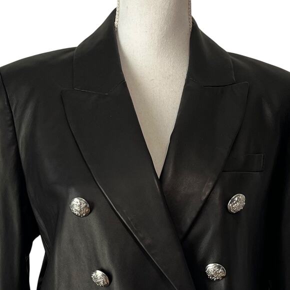 Veronica Beard Nevis Lamb Leather Blazer Jacket Cropped Black Silver Size 10 - Picture 6 of 10